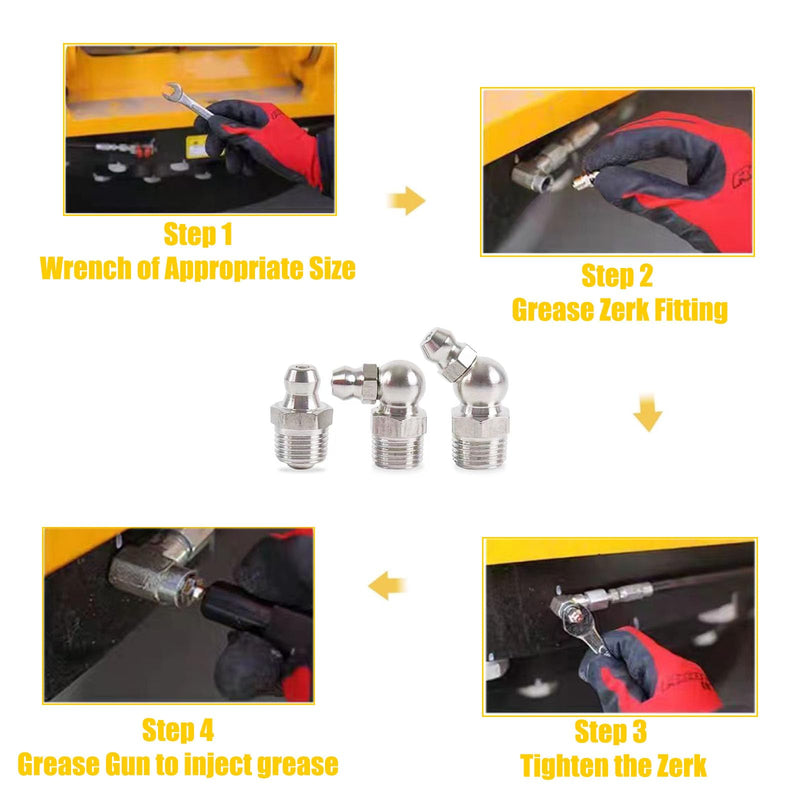 [Australia - AusPower] - 1/4"-3/8" 45Pcs 4 Sizes Grease Fitting Assortment Straight 45 90 Degree Grease Zerk Fittings,Galvanized Steel Grease Fittings and grease gun tips for Industrial/Agricultural Machinery 4Size-45Pcs 