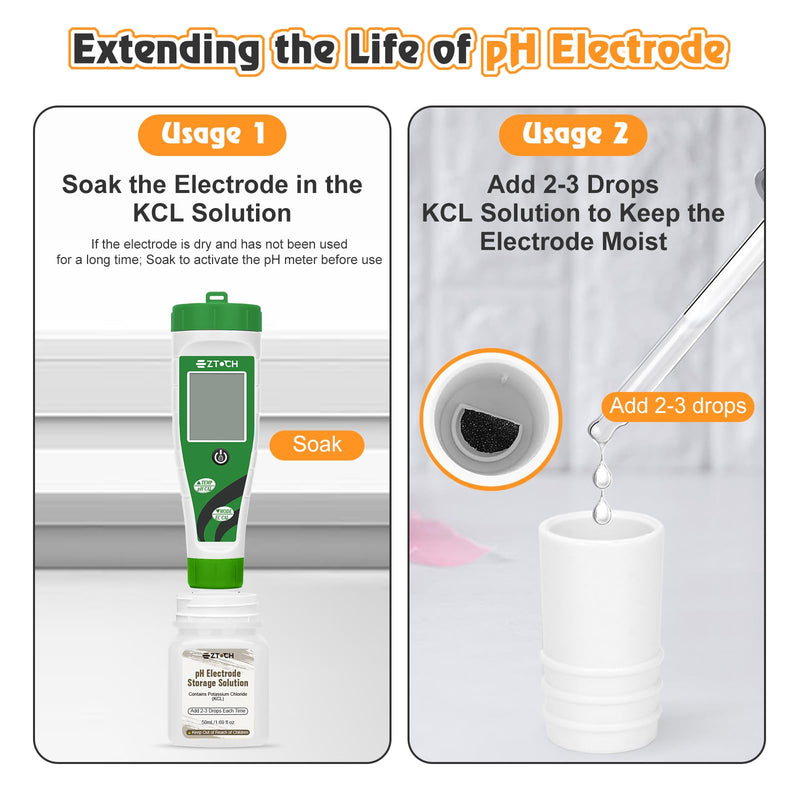 [Australia - AusPower] - pH Meter for Food with Calibration Solution Electrode Cleaning Solution Electorde KCL Storage Solution for Food Canning 