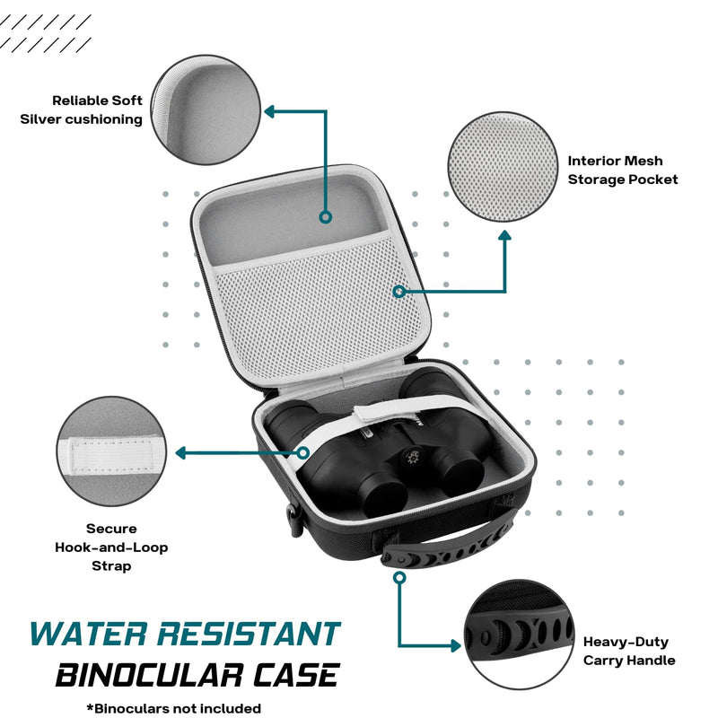 [Australia - AusPower] - Binocular Case with Heavy-Duty Water-Resistant Hard EVA Cover (7x7x2.5”) Carry Handle, and Carrying Strap for Hiking, Hunting, Backpacking, Outdoor Travel, Rugged and Compact Cover 