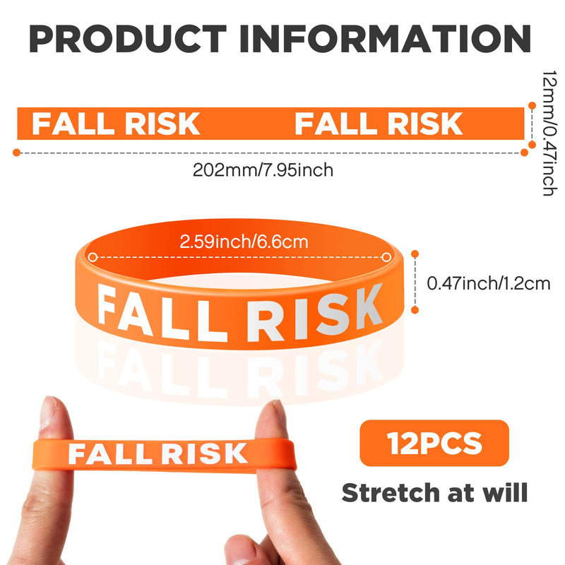 [Australia - AusPower] - Sumind 12 Pcs Fall Risk Bracelet Emergency Alert Wristband for Elderly Patient Wristbands Fall Risk Silicone Rubber Bracelets for Men Women Kids Old People Gifts(Orange) Orange 