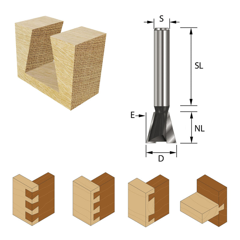 [Australia - AusPower] - ENT Dovetail Cutter TC Shank (C) 8 mm, Diameter (A) 22 mm, B 22 mm, E 15°, D 32 mm, withoug Spurs E=15 / D=22 / NL=22 