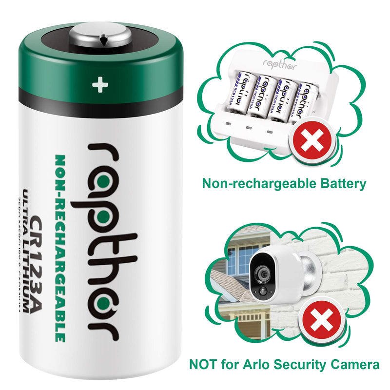 [Australia - AusPower] - rapthor CR123A 3V Lithium Battery 1650mAh 20 Pack High Power CR123 123A 123 CR17345 Photo Batteries PTC Protected for Cameras Flashlight Alarm Smart Sensors (Non-Rechargeable, Not for Arlo) 