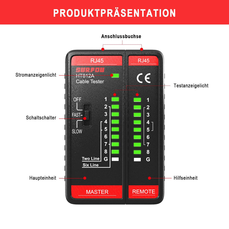 [Australia - AusPower] - SURFOU LAN Tester Network Cable Tester, RJ45 Network Tester for Cat7 Cat6 Cat Cable, Network Cable Tester, Ethernet Network Cable Tester, Network Cable Tester, Internet LAN Cable Tester 