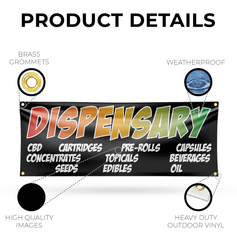 Dispensary CBD Pre Rolls Edibles Banner Sign 18 Inch x 48 Inch | 13 oz Vinyl with Metal Grommets | Heavy-Duty Single-Sided Outdoor Durable Printed High-Quality Weatherproof | Made in the USA Dispensary CBD Pre Rolls Edibles 18" x 48"