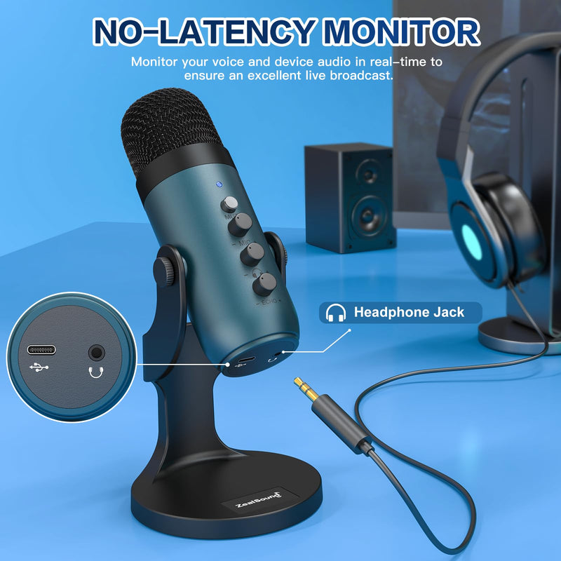 [Australia - AusPower] - ZealSound USB Condenser Microphone,Computer PC Gaming Mic,Plug&Play Microphones for PS 4&5.Monitor Adjust&Volume Control,Mic Gain Control,Mute Button for TikTok,YouTube Podcast on Mac&Windows(Teal) Teal 