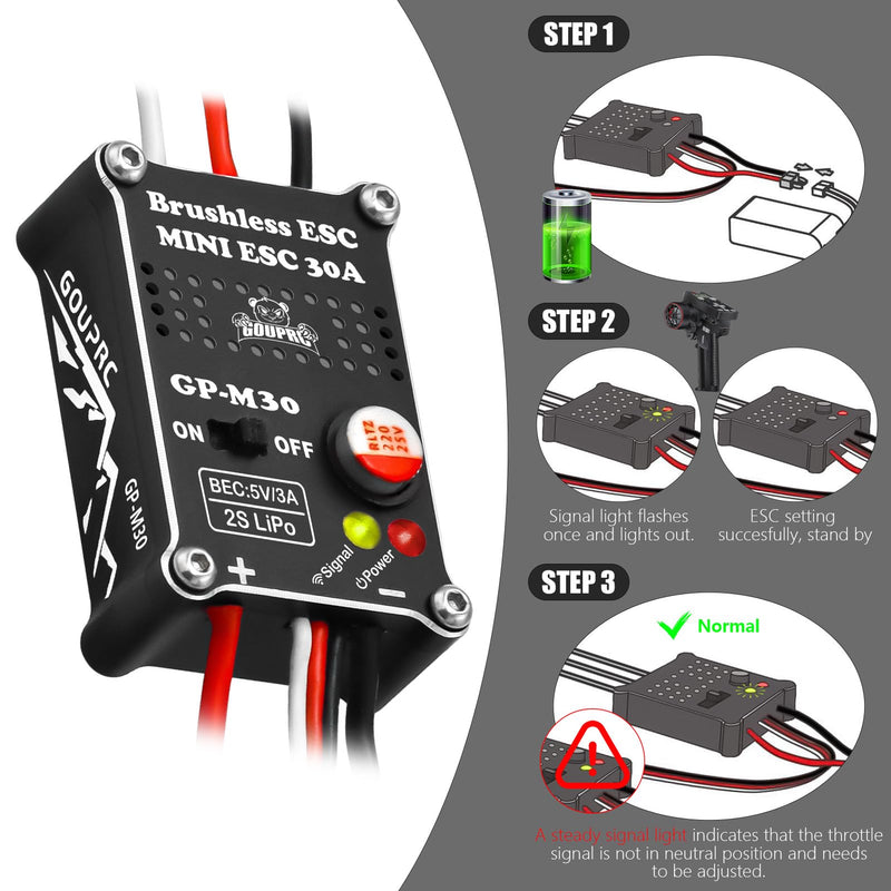 GOUPRC 2204 2400KV Brushless Outrunner Motor with Clean Mount & 30A Brushless ESC Combo Kit for SCX24 Axial 1/24 Remote Control Crawler Truck Car Motor+30A ESC+Clean Mount