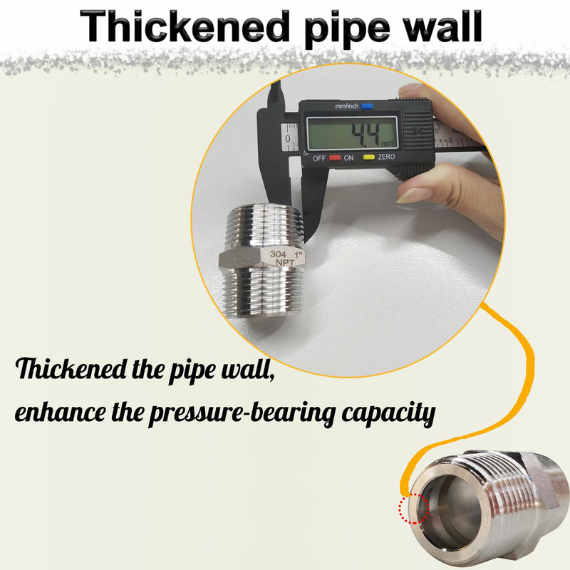 [Australia - AusPower] - 1" Male Hex Nipple Pipe Fittings, 304 Stainless Steel 1 inch NPT Threaded Pipe Adapter Fittings Equal Nipples Connectors, Male Straight Connector Pipe Fitting (1“, 2pcs) 1“, 2pcs 