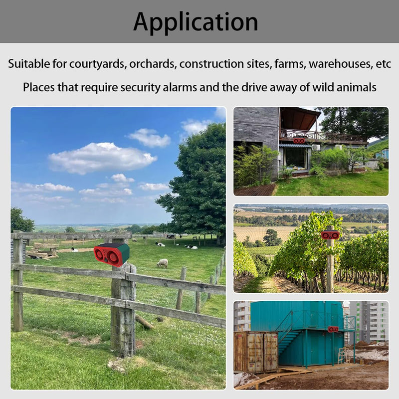Solar Outdoor Motion Detector Sensor Alarm, Personalize Recording Siren & Strobe Lights, 2*130db Dual-Specker, builtin 13 Sounds Modes Bluff & Intimidate Warning with Remote Controller (1) Red