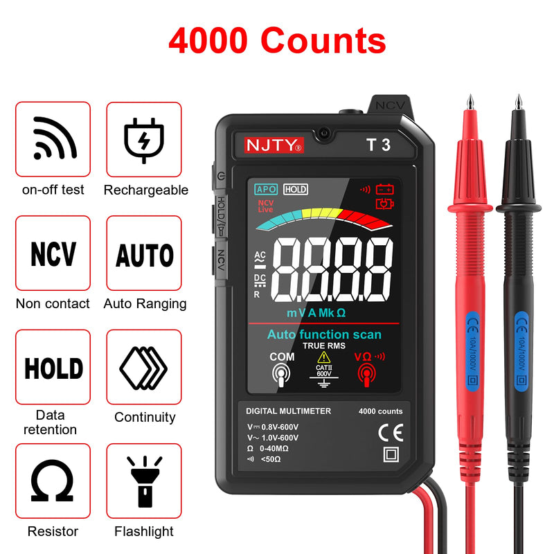 [Australia - AusPower] - Multimeter Combo Pack – Analog Needle Meter (S471) + Auto-Ranging Digital Multimeter (T3), for AC/DC Voltage, Current, Resistance, NCV, Battery Load Test & More 
