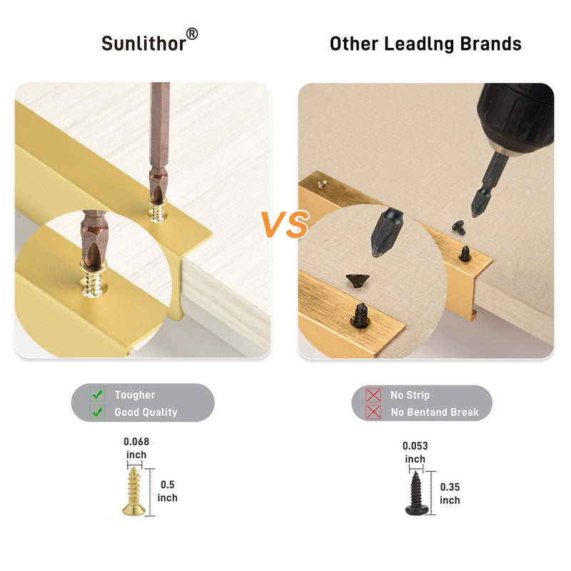 Edge Finger Tab Pulls for cabinets Kitchen Invisible Hardware Furniture Concealed Drawer Pull Aluminum Hidden Door Handles Pack of 5 Modern Matte Gold 7.87 inch Overall Length Easy Installation 6.3" Hole Center 7.87" Overall Length