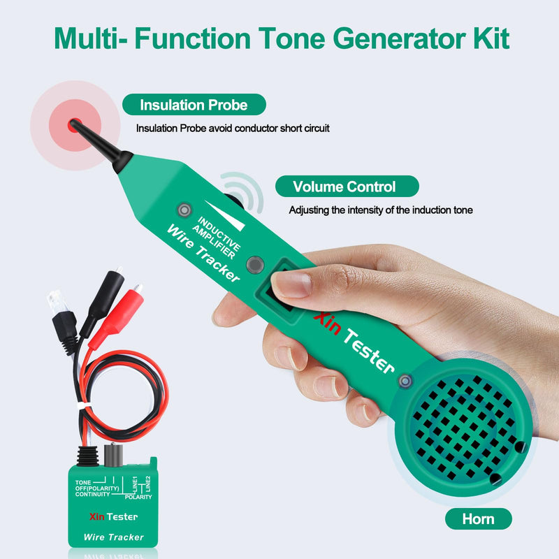 [Australia - AusPower] - Xin Tester Telephone Cable Toner Network Wire Tracer Upgraded, Electrical Tone Generator Probe Kit, High Accuracy Jack Testers RJ11 Ethernet Circuit Tracer Inductive Amplifier Adjustable Sense XT-200EP 