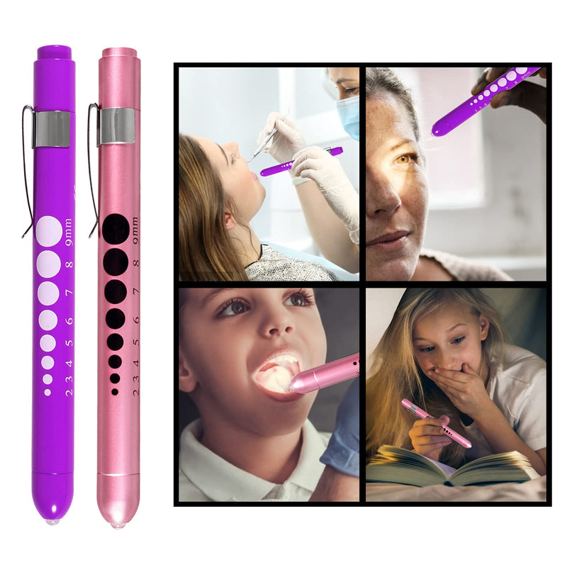 Medical Diagnostic Penlight, Pupil Light, Mini Reusable LED Pen Torch, Torch, Doctor Nurse, Emergency Pen Light with Engraving Gauge and Linea (Pink Gold + Purple) Pink Gold + Purple