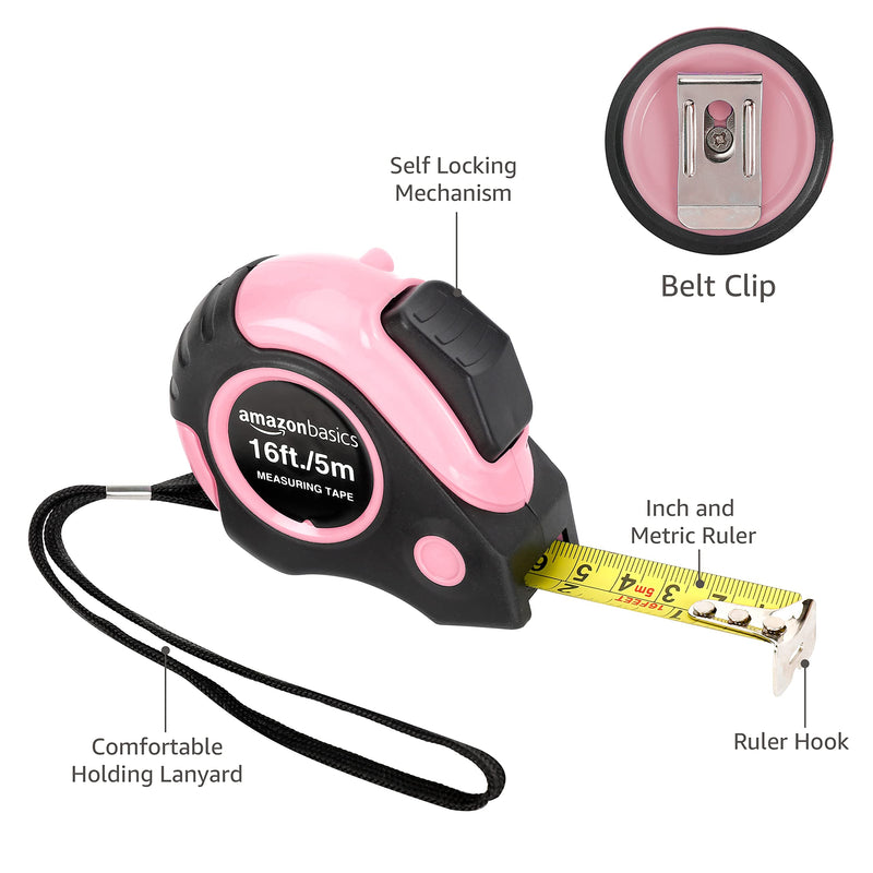 Amazon Basics 16ft Pink Tape Measure 5 m