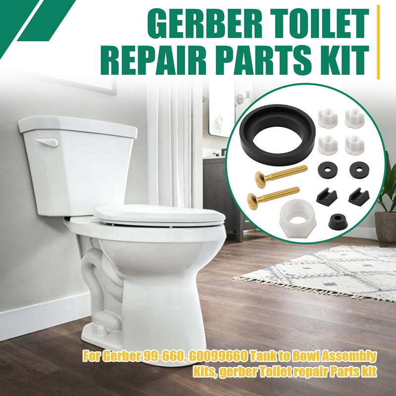 99-660 Tank to Bowl bolt & gasket kit for Gerber Toilets,Repair Parts for Gerber 99-025,G0099025,99-856, G0099856 Tank to Bowl Assembly Kit for Avalanche AV2889X, WS2889X & LS28890 Tanks Coupling Kits