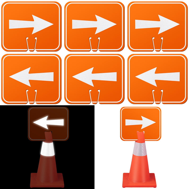 Geetery 6 Pcs 10.4" x 12.6" Reversible Traffic Cone Signs with High Intensity Reflective Arrows, Left and Right Directional Warning Cones for Road Construction, Parking Lot, Barricade