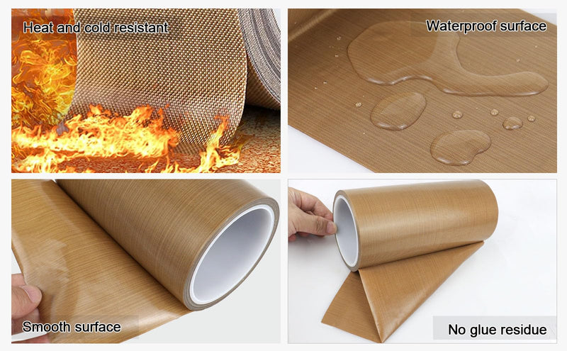 BOMEI PACK PTFE Glass Cloth Tape 6.3mil x 8 "x 33 ft High Temperature PTFE Tape Abrasion Resistant Surface Protection for Vacuum Sealer Machine, Hand Impulse Sealers Insulation Coated 1R Teflon 8in33ft
