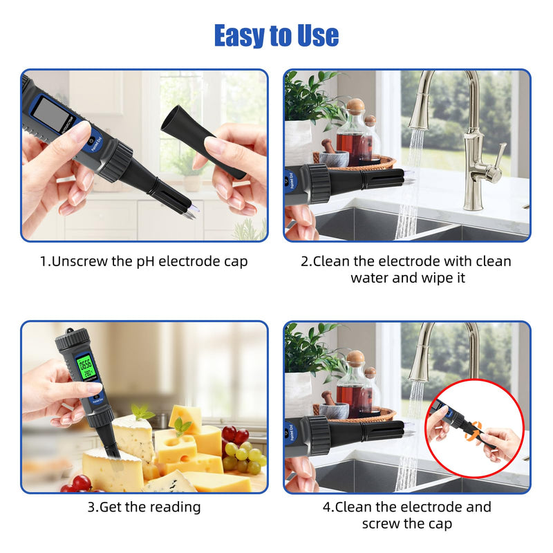 [Australia - AusPower] - pH Meter for Food with Temperature – Digital Food pH Meter, High Accuracy ±0.1 pH Electronic Tester for Hot Sauce, Fermentation, Cheese, Sourdough, Canning & Acidity Testing 