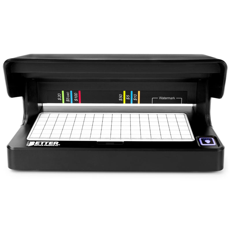 Counterfeit Bill Detector with UV Fluorescent Light, Portable & Compact for All Currencies, Passports, Gov't Issued IDs, Credit Cards, Power Cord & Rechargeable Battery, by Better Office Products