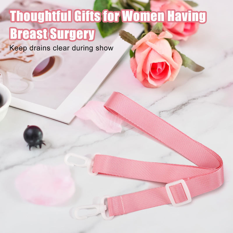[Australia - AusPower] - 2pcs Shower Lanyard with 2 Hooks for Mastectomy Drain Holder, Pink Post-Mastectomy Must Haves Mastectomy Gifts for Women Drainage Bulbs After-Surgery Recovery Management Rope Clips Accessories 
