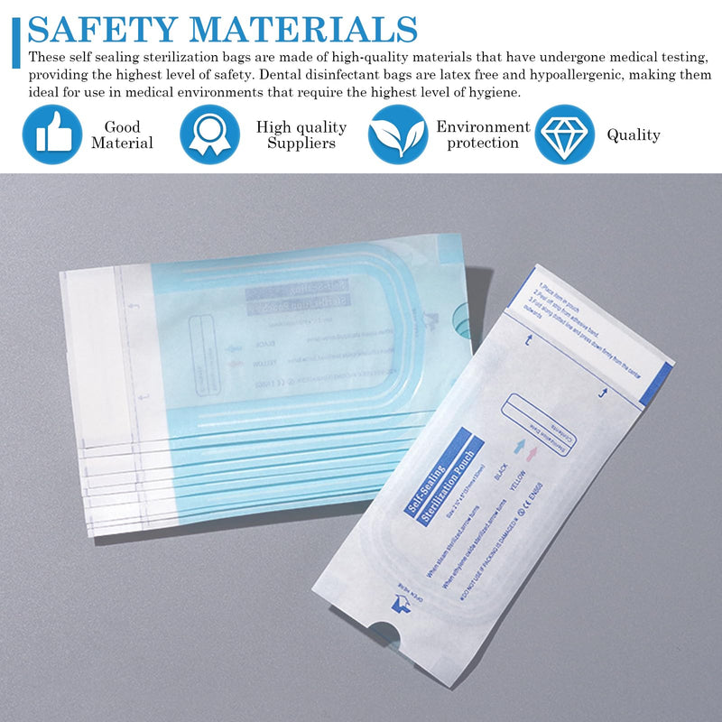 Pack of 200 self-sealing sterilisation bags: 90 mm x 260 mm disposable sterilisation bags, dentist sterilisation bags, sterilisation bags, self-sealing sterilisation bags