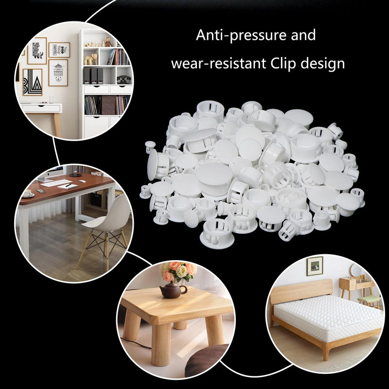 [Australia - AusPower] - 7 Sizes 130 Pcs Plastic Hole Plugs, White Plugs, 1/4, 5/16, 3/8, 1/2, 5/8, 3/4, 7/8, Screw Covers Snap in Locking Hole Plugs, for Kitchen Cabinet Furniture 