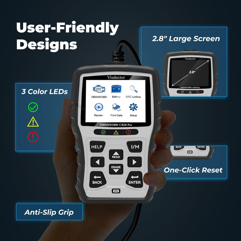 [Australia - AusPower] - CR20 Pro Enhanced Universal OBD2 Scanner Car Code Reader Check Engine Fault Reader to Turn Off CEL Light, Read & Clear DTCs, Data Graphing, Voltage Test, Silver/Black 