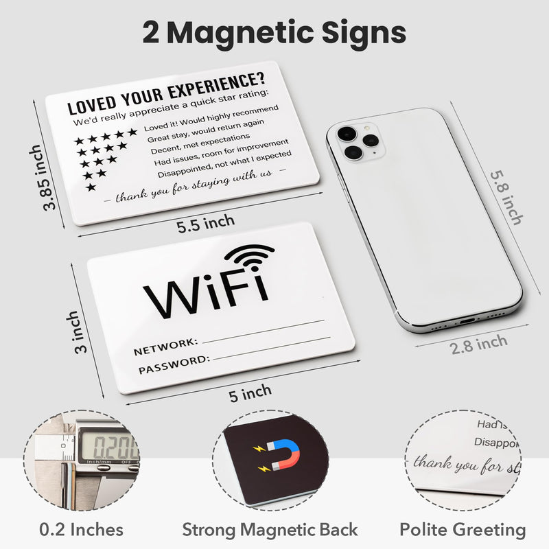 Vacation Rental & BnB Host Starter Kit - 6 Pack (5"x3") - Short Term Home Guest Essentials - WiFi Password, No Smoking, Owner's Closet & Review Signs - Modern Minimalist Black & White Decor Simple