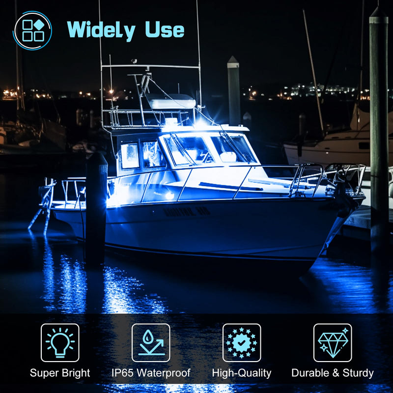 8Pcs 3.15'Round LED Marine Boat Courtesy Light, IP65 Waterproof, Transom Mount, Night Fishing, 12-24V, Blue 8PCS-3.15INCH Blue (White housing)
