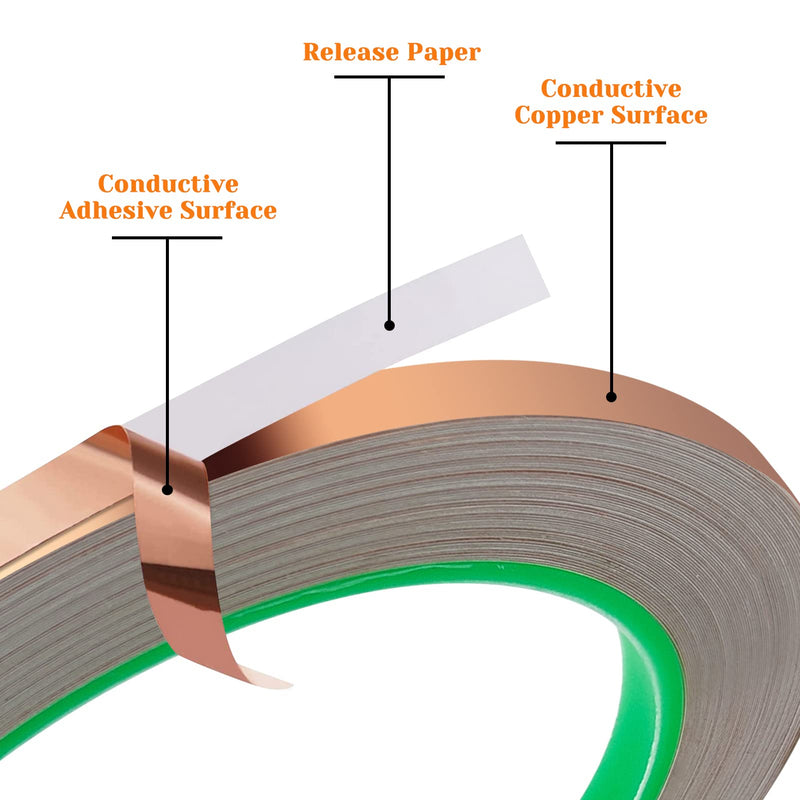Oubaka 8 Pack Copper Foil Tape,Copper Tape,Double-Sided Conductive Adhesive for Guitar Repairs,EMI Shielding,Paper Circuits,Electrical Repairs,Grounding,Stained Glass,Crafting,Garden(1/4" x21.9yards)