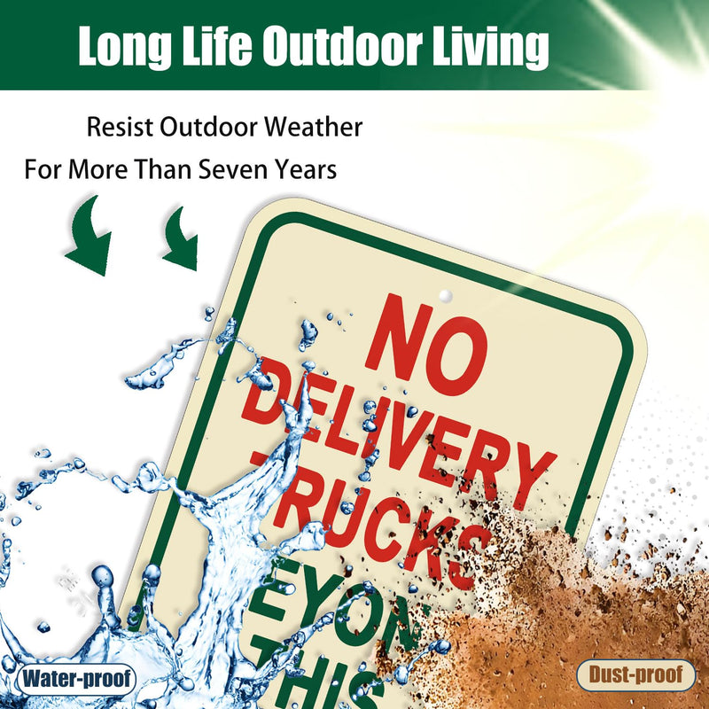 2 Pack No Delivery Trucks Beyond This Point Sign,12×18 Inches No Trucks Warning Road Signs Metal Sturdy Free Rust Aluminum No Deliveries Sign,Weatherproof,Outdoor Use,Easy to Install