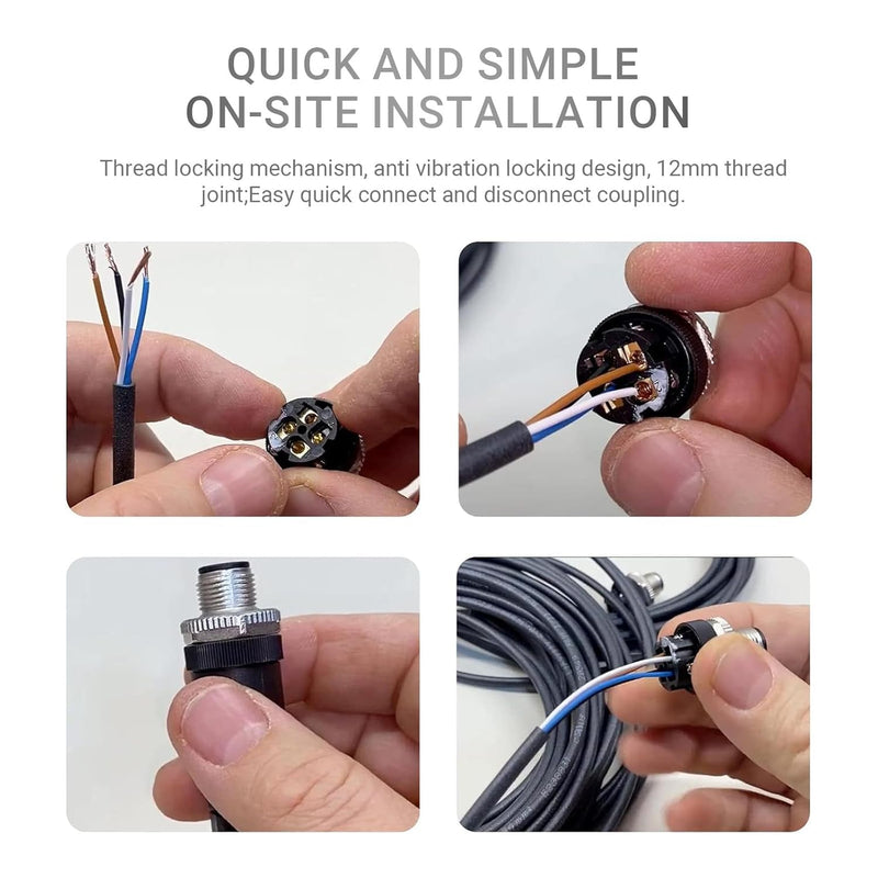 [Australia - AusPower] - M12 4 Pin Connector Field Wireable A Code Straight Male Plug Non-Shield 12mm Industrial Circular Connector, Outdoor Waterproof IP67 (5) 1 