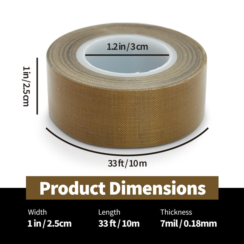 Teflone PTFE Glass Cloth Tape for Vacuum Sealer Machine, 1 inch x 33 Ft,High Temperature Adhesive Tape 1 inch x 33 Feet