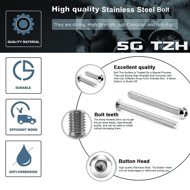 5/16-18 x 4" Button Head Socket Cap Bolts Screws, 20Pcs 304 Stainless Steel 18-8, Allen Hex Drive, Bright Finish by SG TZH(with Hex Spanner) 20 5/16-18 x 4"
