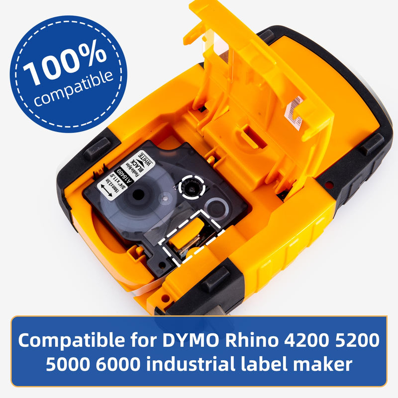 18489 Replace for Dymo Rhino 5200 4200 Label Tape 3/4 Rhino Industrial Flexible Nylon Compatible with Rhino 4200,5200,5000,6000 Label Maker Refills A18489, 3/4'' x 11.5', Black on White, 4 Pack 3/4''