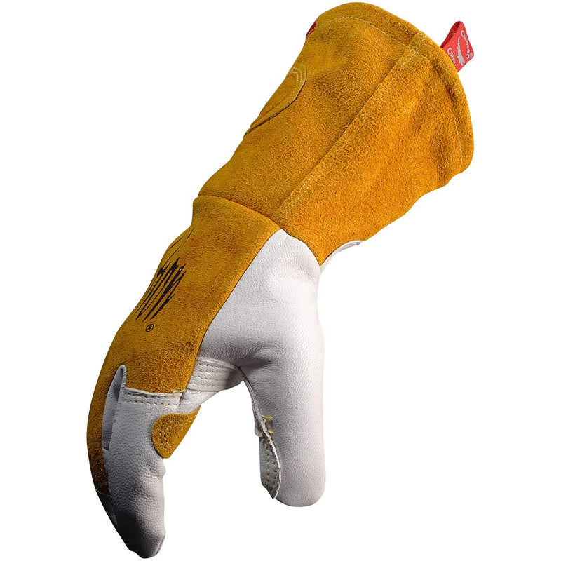 Caiman Premium Goat Grain TIG/MIG Welding Gloves, Split Cowhide Back, Flame Resistant Back, Unlined, Kontour, Kevlar, White/Gold, Medium (1868-4) Gold/White