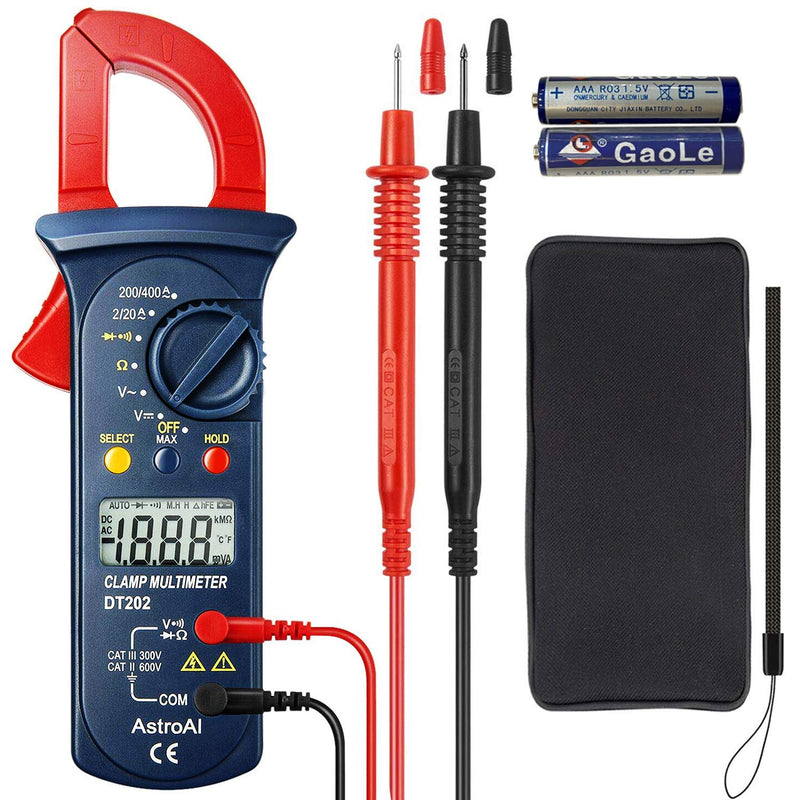 [Australia - AusPower] - AstroAI Digital Clamp Meter 2000 Counts + AstroAI 8Pcs Multimeter Test Leads Set with Alligator Clips 