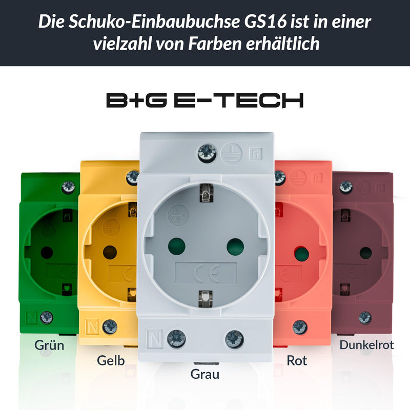 Schuko Socket [GS16] for DIN Rail 16A 230V 2P+E - Built-in Socket for Distribution Installation, Control Cabinet Meter Cabinet Protective Contact Socket for 35 mm DIN Carrier Rail Mounting (Grey) gray 1 pack