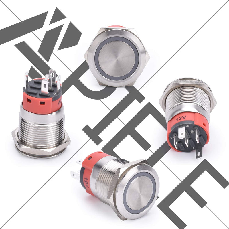 APIELE Latching Push Button Switch 19mm 12V- 24V DC LED SPDT 1NO1NC Stainless Steel Metal Push Button Switch with Pigtail 6PCS (Silver Shell-Blue, 19MM) Silver Shell-Blue