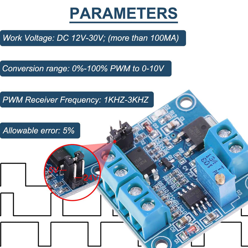 [Australia - AusPower] - 2Pcs PWM to Voltage Module 0%-100% PWM to 0-10V PWM to Voltage Converter Power Module for Digital-to-Analog Signal Interface Switching for PLC with 24AWG Cable 