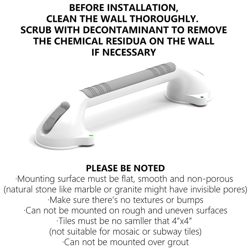 16.5inch 2 Pack Suction Balance Assist Bathroom Shower Handle,Bath Grab Bar with Indicators(White/Grey) 16.5 Inch (Pack of 2)