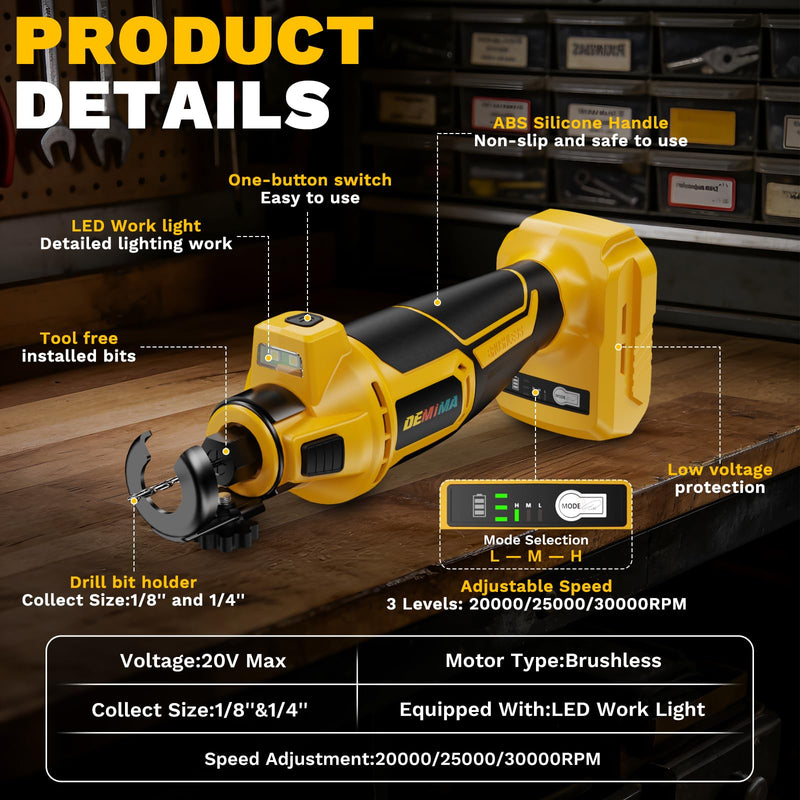 Cordless Drywall Cut-Out Tool Compatible with Dewalt 20V Battery, 3 Speed Adjustable Brushless Rotary Saw with Up to 30000 RPM, Compact Spiral Saw Kit for Wood,Drywall,Tiles,plastic, (Tool Only) For Dewalt
