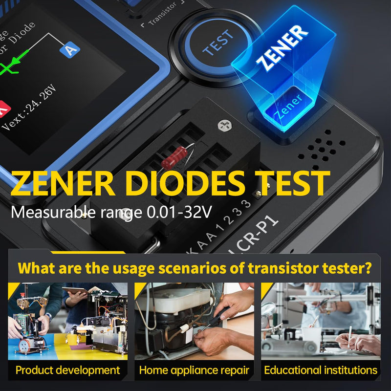Transistor Tester, Multifunctional Portable SMD Component Tester Diodes Triodes Zener Diode Tester, Resistance Inductance Battery Tester, LCR Meter/MOS/PNP/NPN/ESR Meter