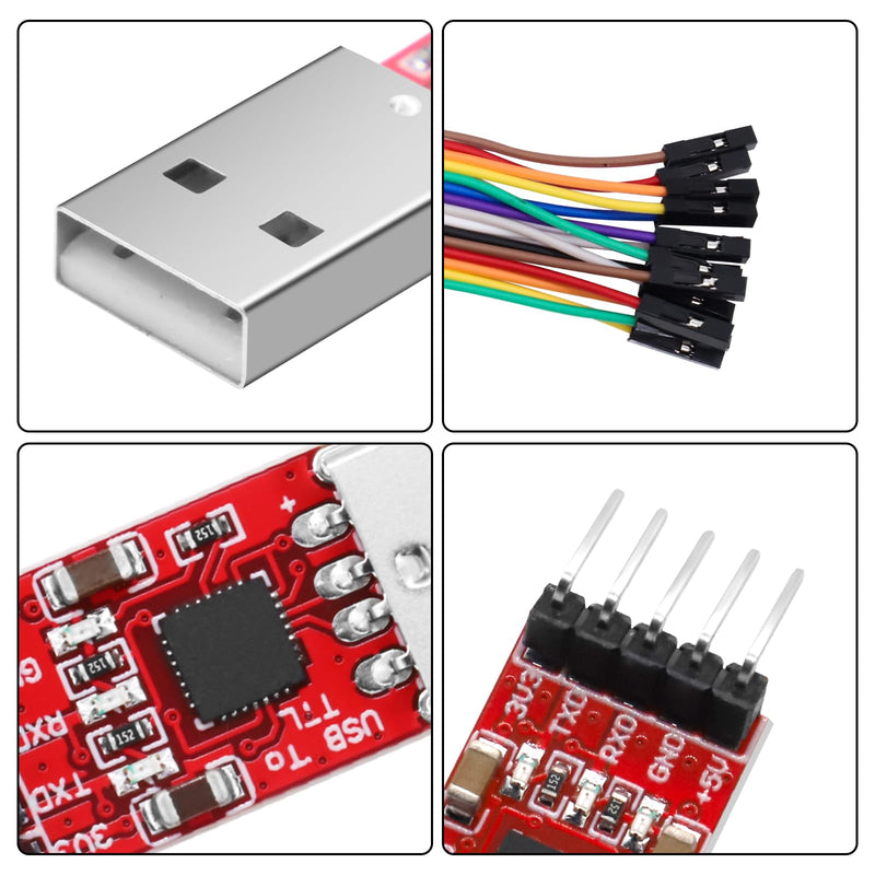CP2102 HW-598 USB to TTL Serial Converter Module UART USB TTL Adapter Converter for 3.3 V and 5 V with Jumper Cable Pack of 3