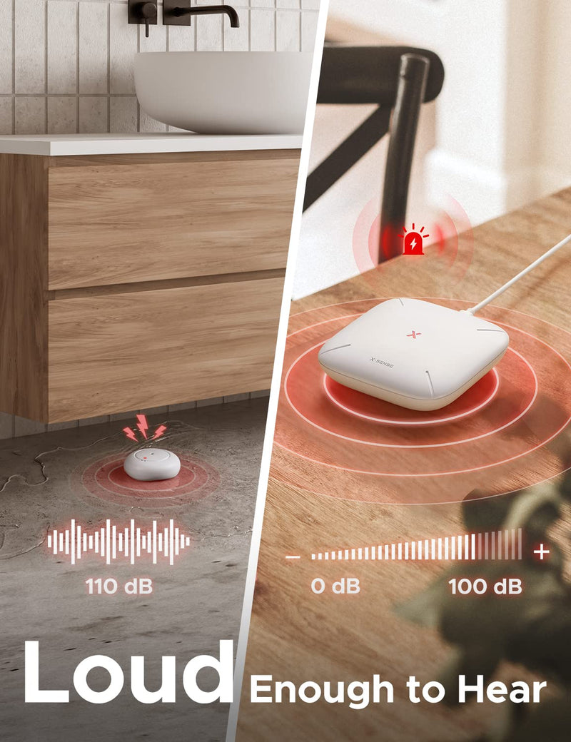 [Australia - AusPower] - X-Sense Wi-Fi Water Leak Detector, Smart Water Sensor Alarm, Water Detector Alarm with 1700 ft Transmission Range for Kitchens, Basements, Bathrooms, 3 Water Detectors & 1 Base Station, Model SWS54 3 Sensors (110 dB) + Base Station 