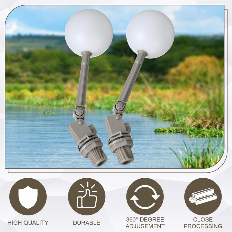 [Australia - AusPower] - Cinnvoice 2 Pack Water Float Valve with Adjustable Arm, Water Float Ball 3/4 inches Grey Valve for Tank Automatic Shut off Livestock Waterer 