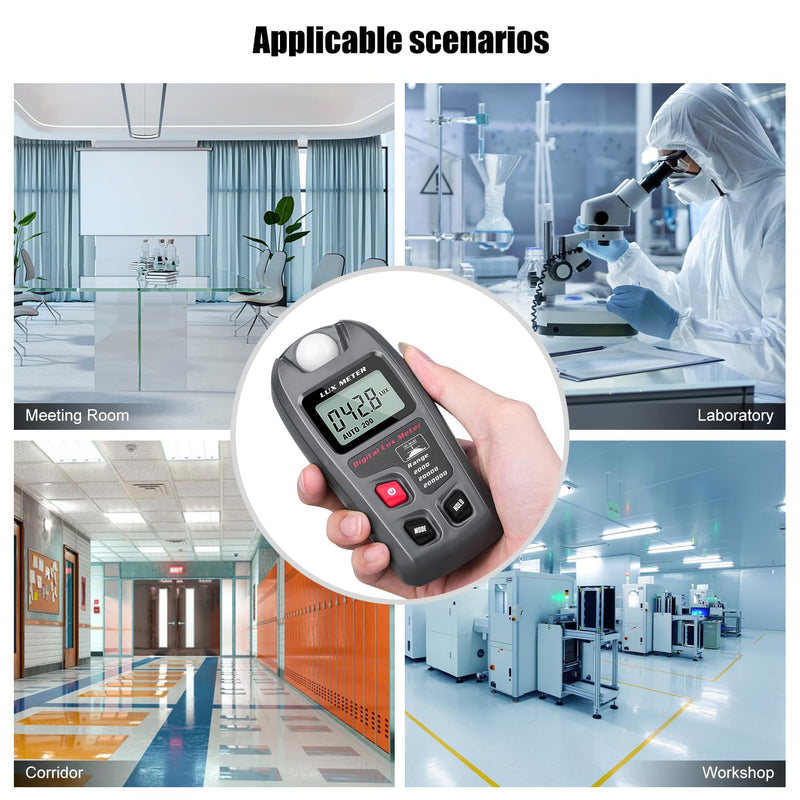 [Australia - AusPower] - Light Meter, Handheld Lux Meter for Lighting Intensity Brightness Measurement, Digital Light Intensity Meter Range up to 200,000 Lux, Illuminance Sensor with MAX/MIN, Data Hold 