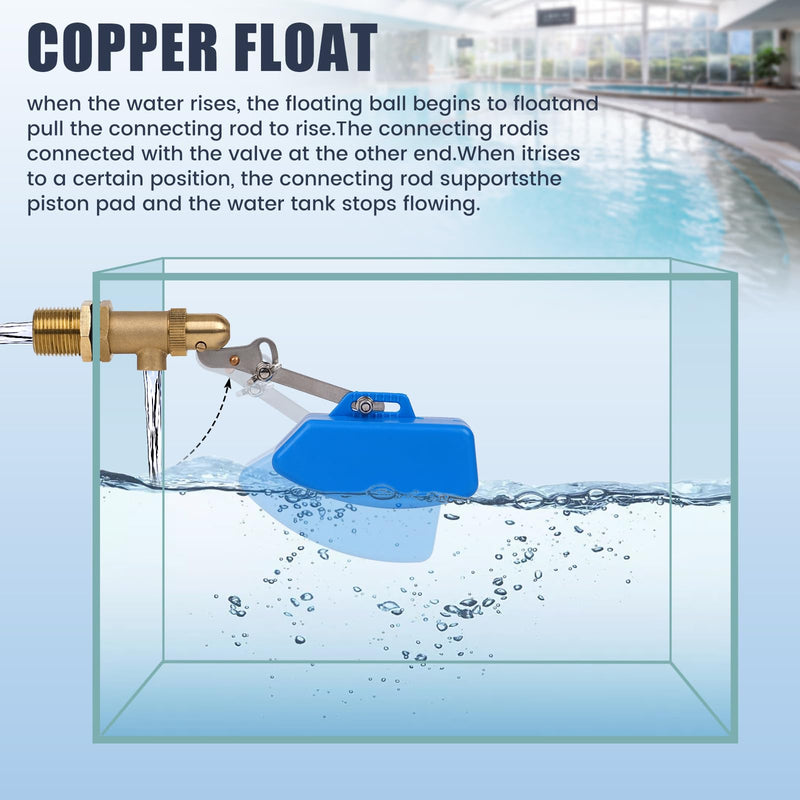 Brass Float Valve for Water Trough Stock Tank,3/4 Inch Automatic Water Level Control Pond Farm Livestock Cattle Goat Horse Livestock Waterer Pool Auto fill Float Valve (3/4" 2PCS) 3/4" 2PCS