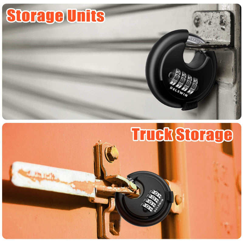 [Australia - AusPower] - DELSWIN 4-Digit Disc Combination Lock Outdoor - Heavy Duty Combination Padlocks with Hardened Steel Shackle Weatherproof Combo Locks for Gates,Sheds,Fence,Storage Unit (3/8" Shackle, Black,2 Pcs) Black 2Pcs 