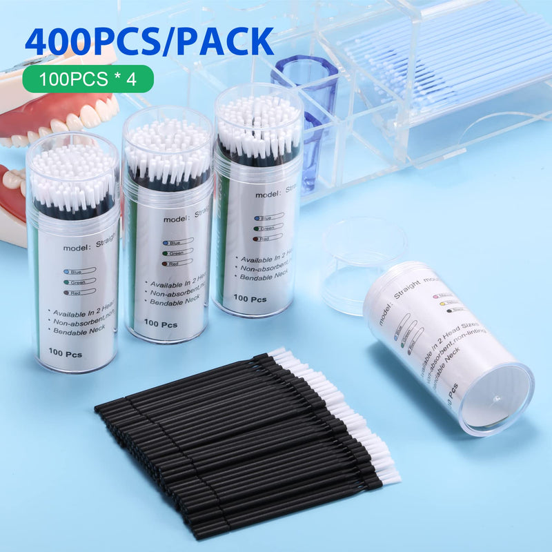 [Australia - AusPower] - 400 Pcs Disposable Dental Micro Applicators Fluoride Applicator with Dispenser, Black Bendable Applicator Brush Microbrush Applicator Tips Dental 