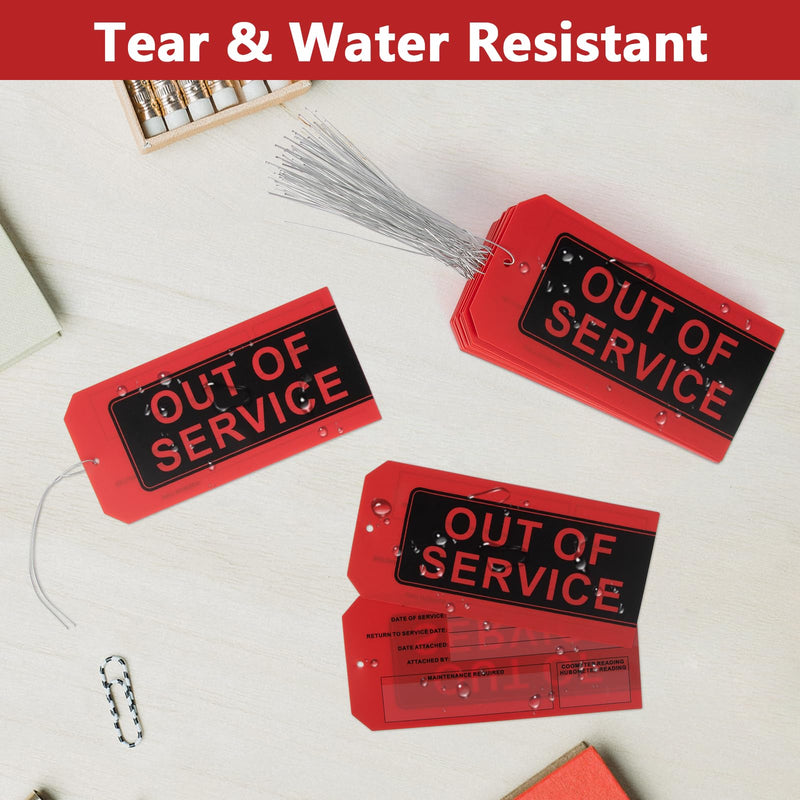 Out of Service Tags,50-pk Red Repair Tags with Wires Attached,Tear & Water Resistant PVC-Plastic,Maintenance Repair